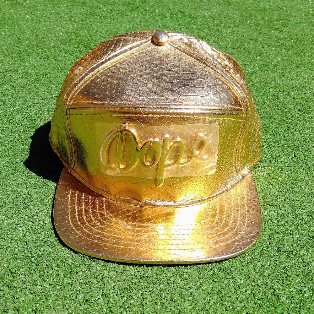 Gold Snakeskin 5-Panel DOPE 3-D Cursive Script Adjustable Strap Hat Cap Preowned